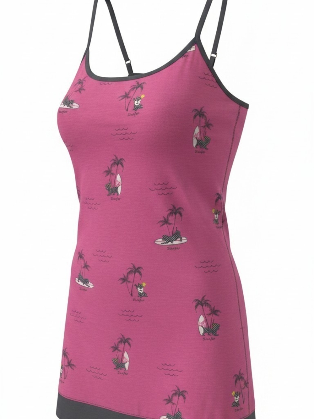 CLAUDEL Pink Tropical Surf Tank Cover-up with Black Trim